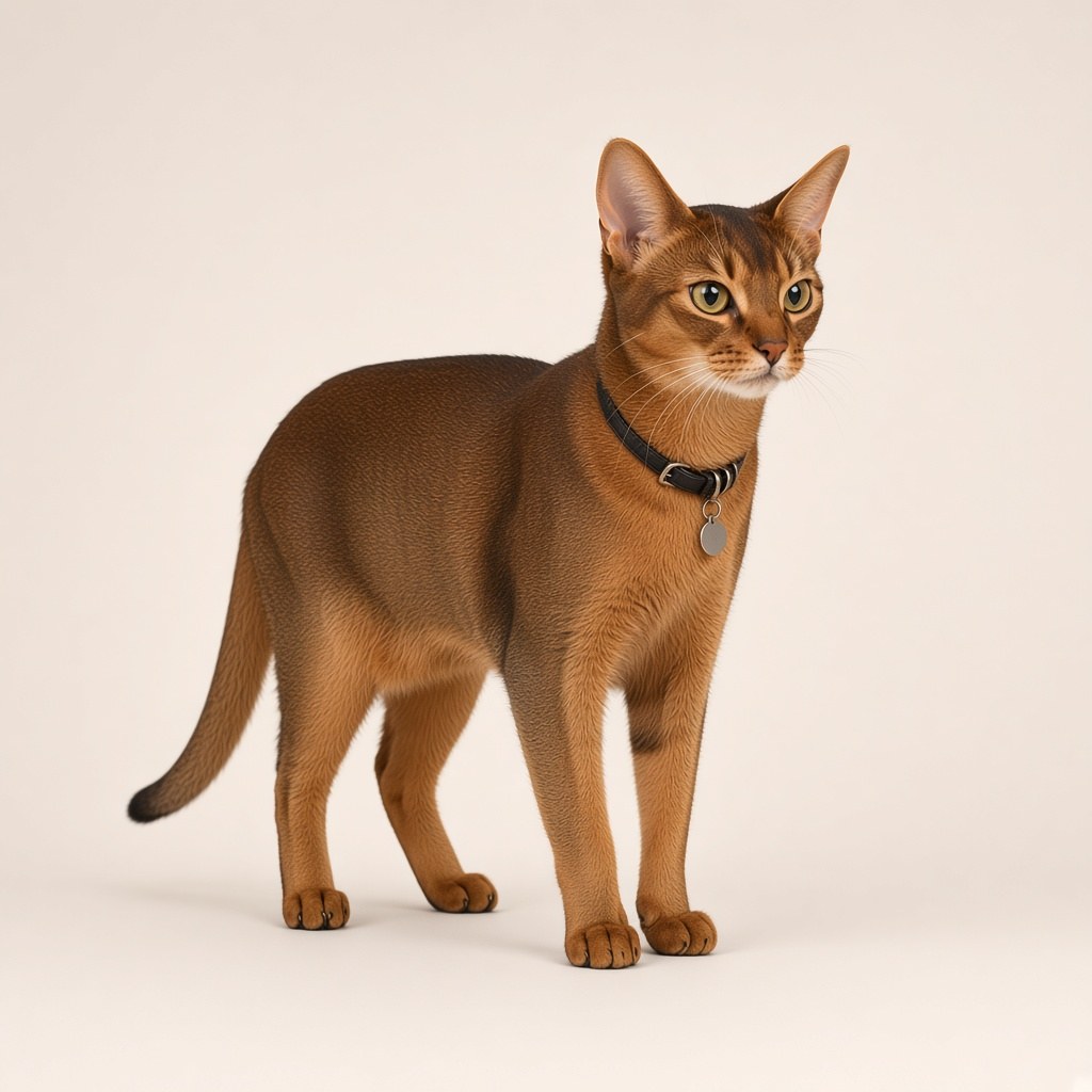 Elon's Cat, a ruddy Abyssinian in a black collar with a silver tag