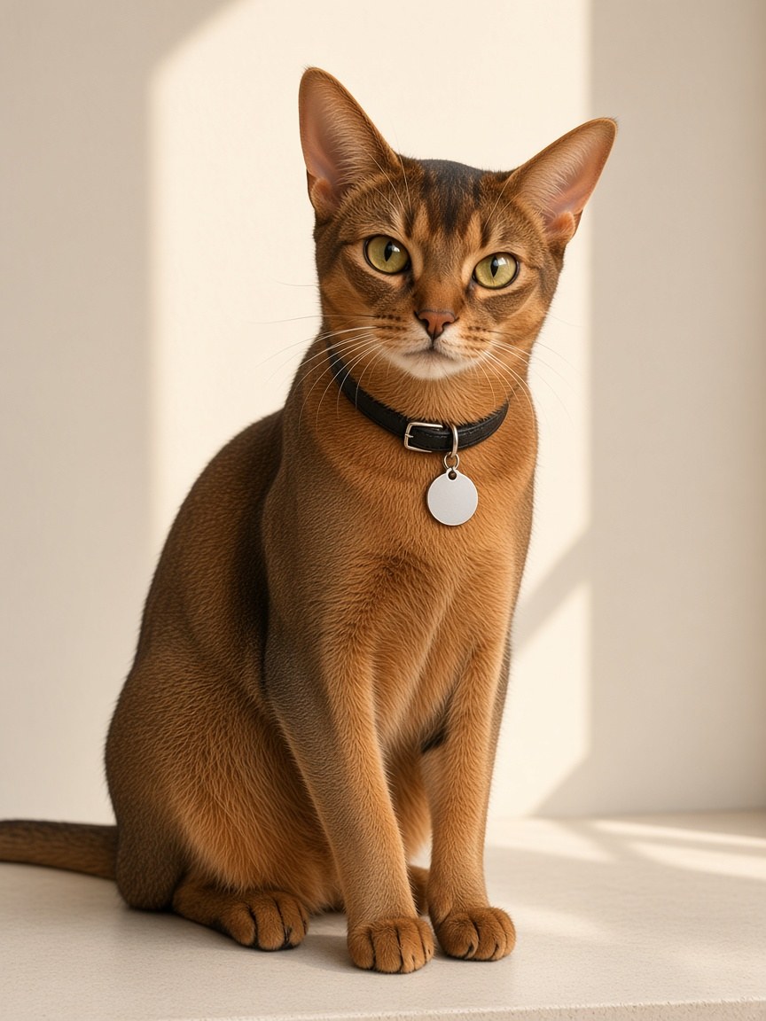 Elon's Cat on a windowsill, black collar and blank silver tag